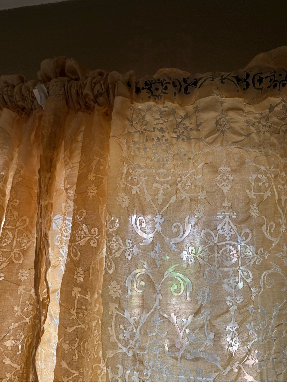 Elegant Beige Lace Sheer Curtain Set of 2 Panels - Home Accents - Picture 4 of 8